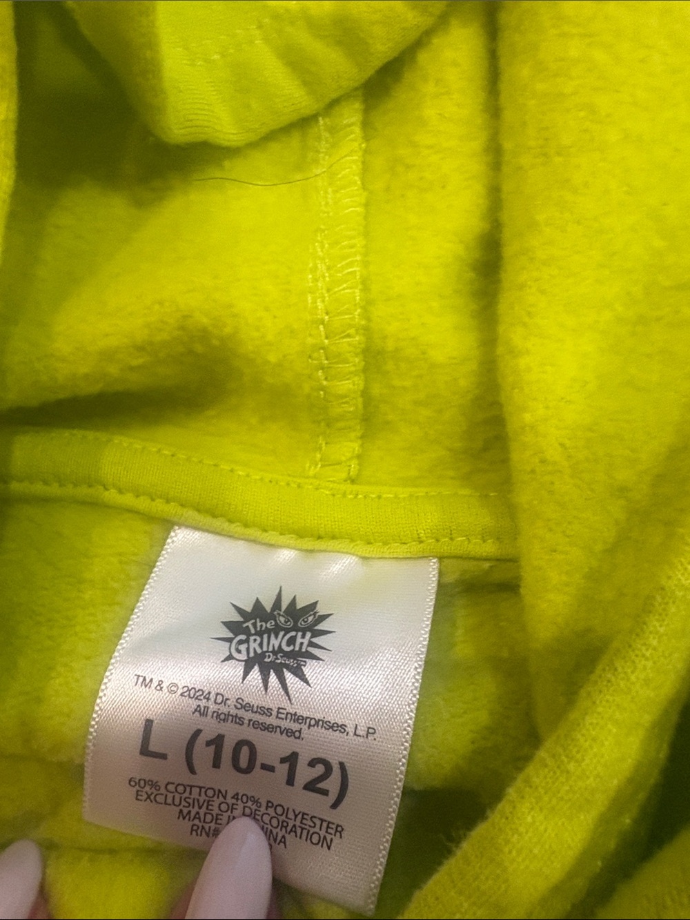 The Grinch Lime Green Hoodie with Pom Pom Hood - Picture 3 of 3